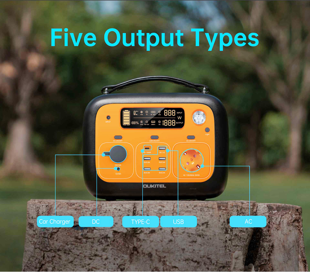 OUKITEL P501 Portable Power Station 505Wh 140400mAh Portable Generator 500W AC Outlet - Orange