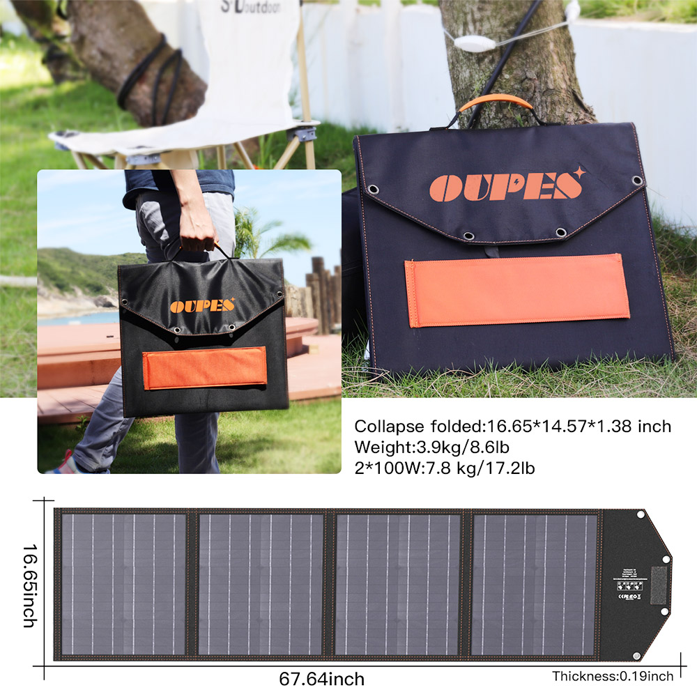 OUPES 100W Portable Solar Panel Foldable PV Panel 20% Conversion Rate IP65 for Outdoor Adventures Emergency Blackout