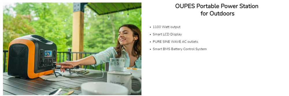 OUPES Portable Power Station 1100W Solar Generator Backup Power Supply for Camping Hiking Hunting 3x AC Outputs