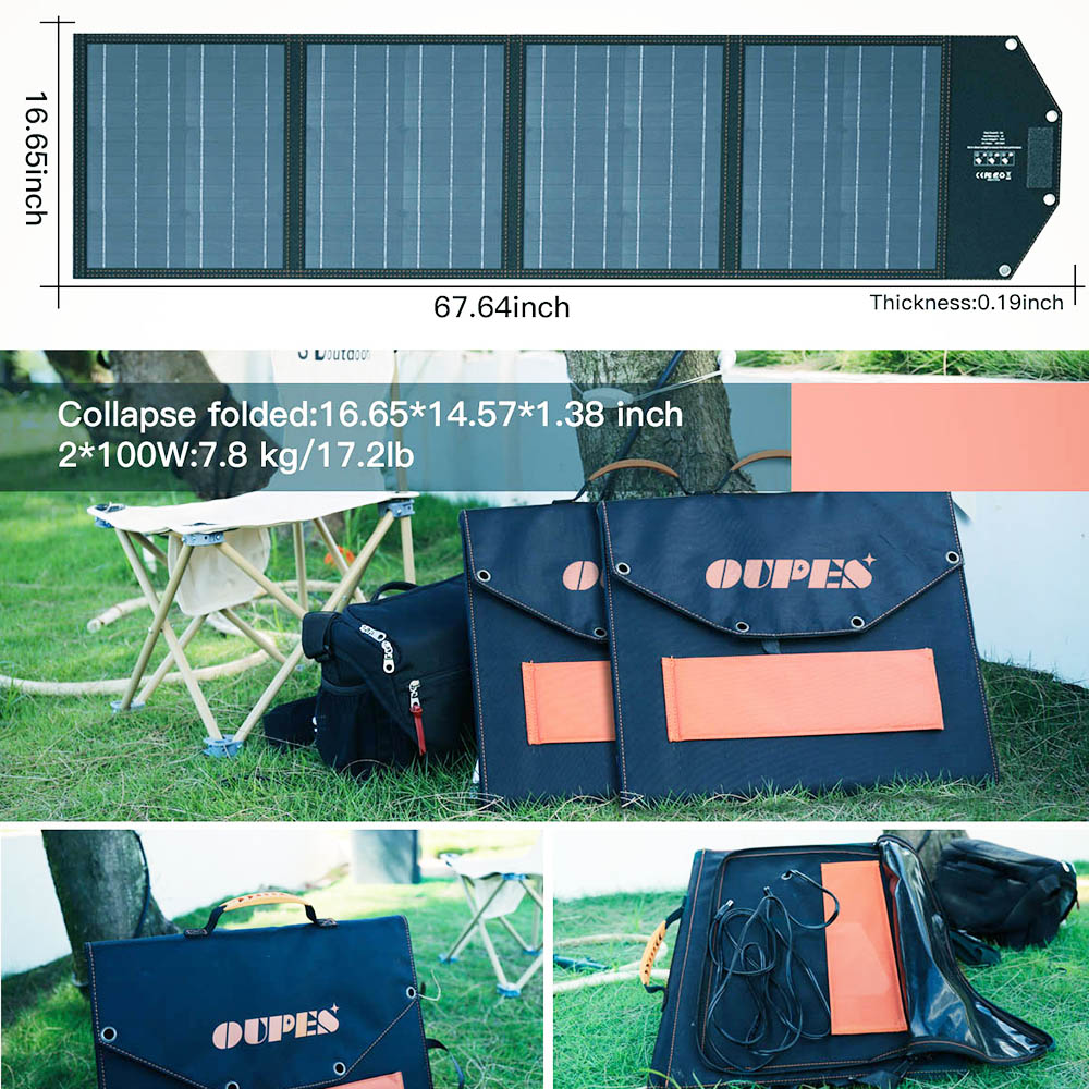 OUPES 200W Portable Solar Panel Foldable PV Panel 20% Conversion Rate IP65 for Outdoor Adventures Emergency Blackout