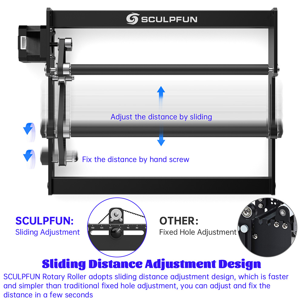 Sculpfun Laser Roller Roller Laser Engraver Y แกนหมุน 360 องศาหมุนสำหรับแกะสลักเลเซอร์ทรงกระบอกวัตถุกระป๋อง