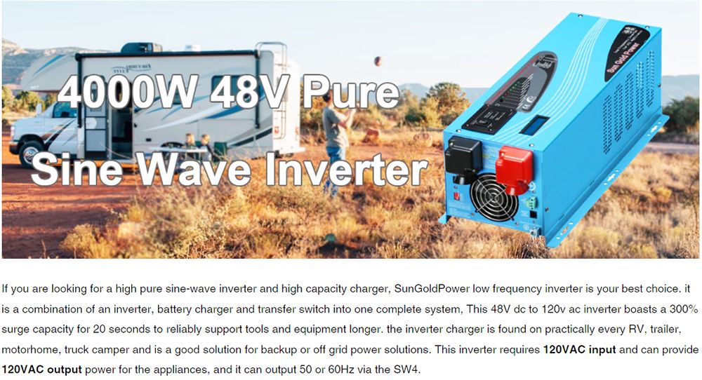 SunGoldPower 4000W DC 48V Pure Sine Wave Inverter With Charger
