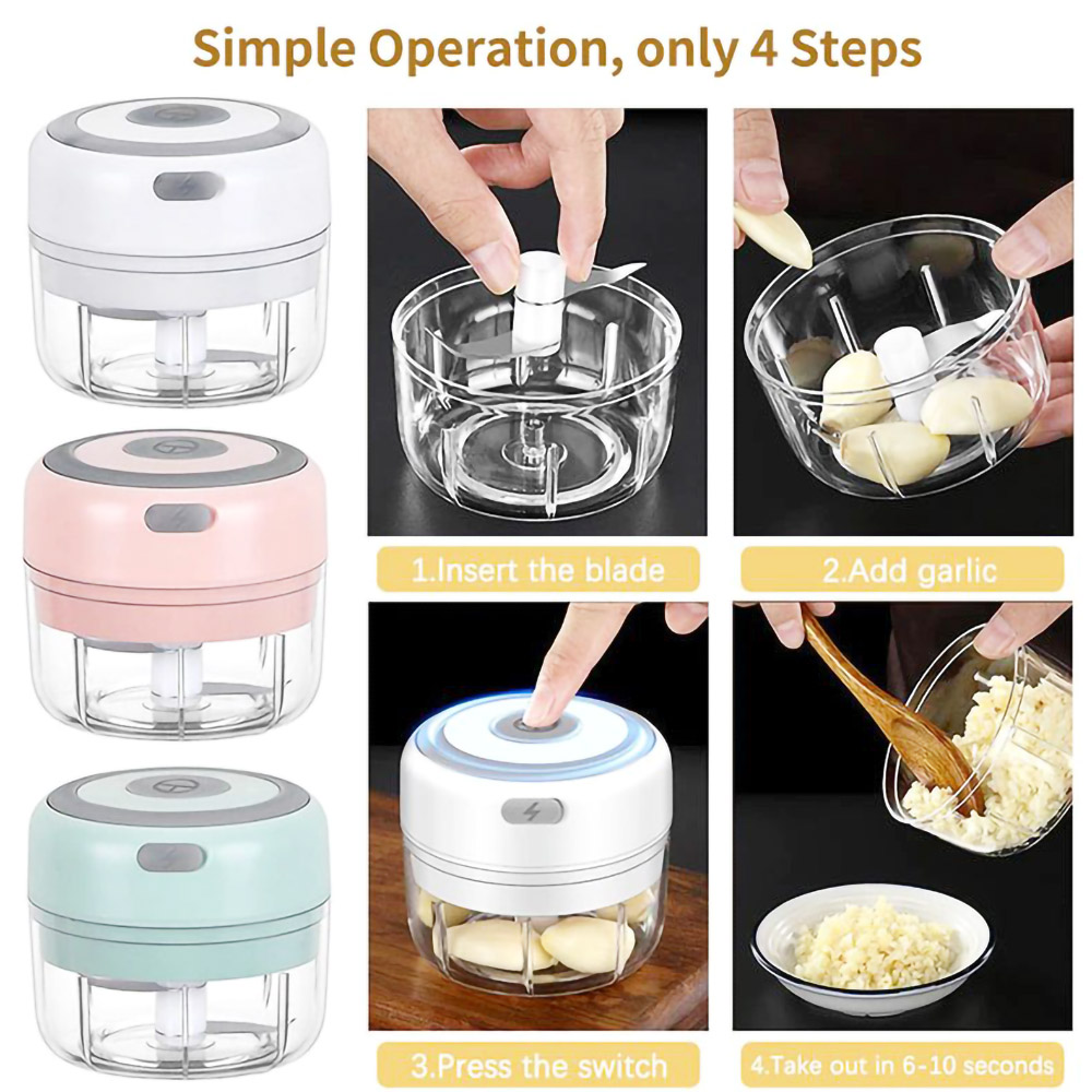 250ml Electric Garlic Masher Food Chopper Vegetable Meat Grinder USB Wireless Garlic Crusher Mini Food Processor Kitchen Tools
