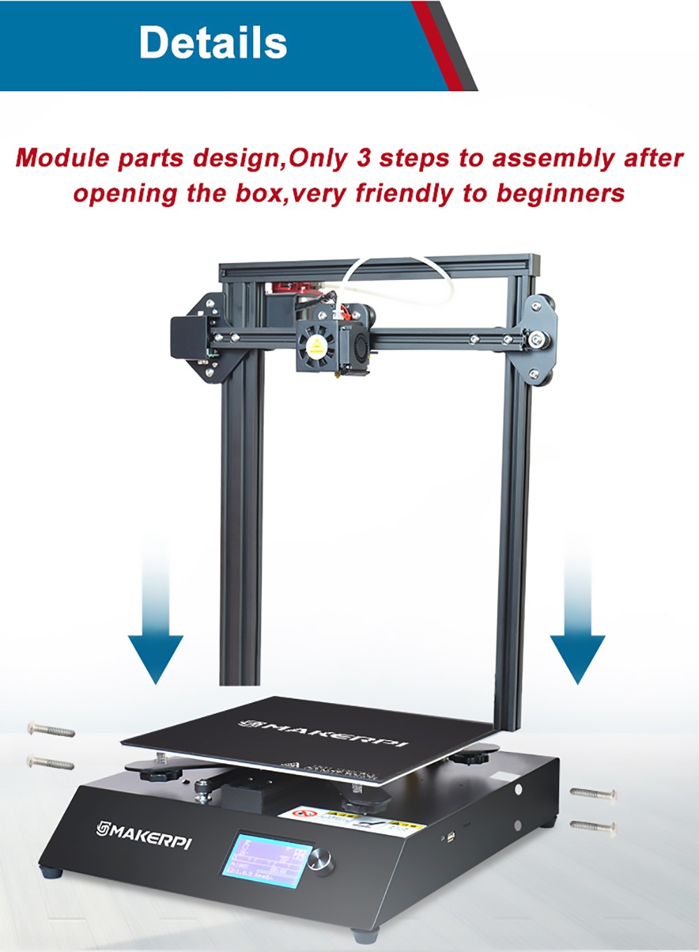 MAKERPI P2 3D Printer,Thermodynamic Nozzle up to 260 Degree, 200H Printing, Picture Relief, FDM Printer, USB Data Transmit