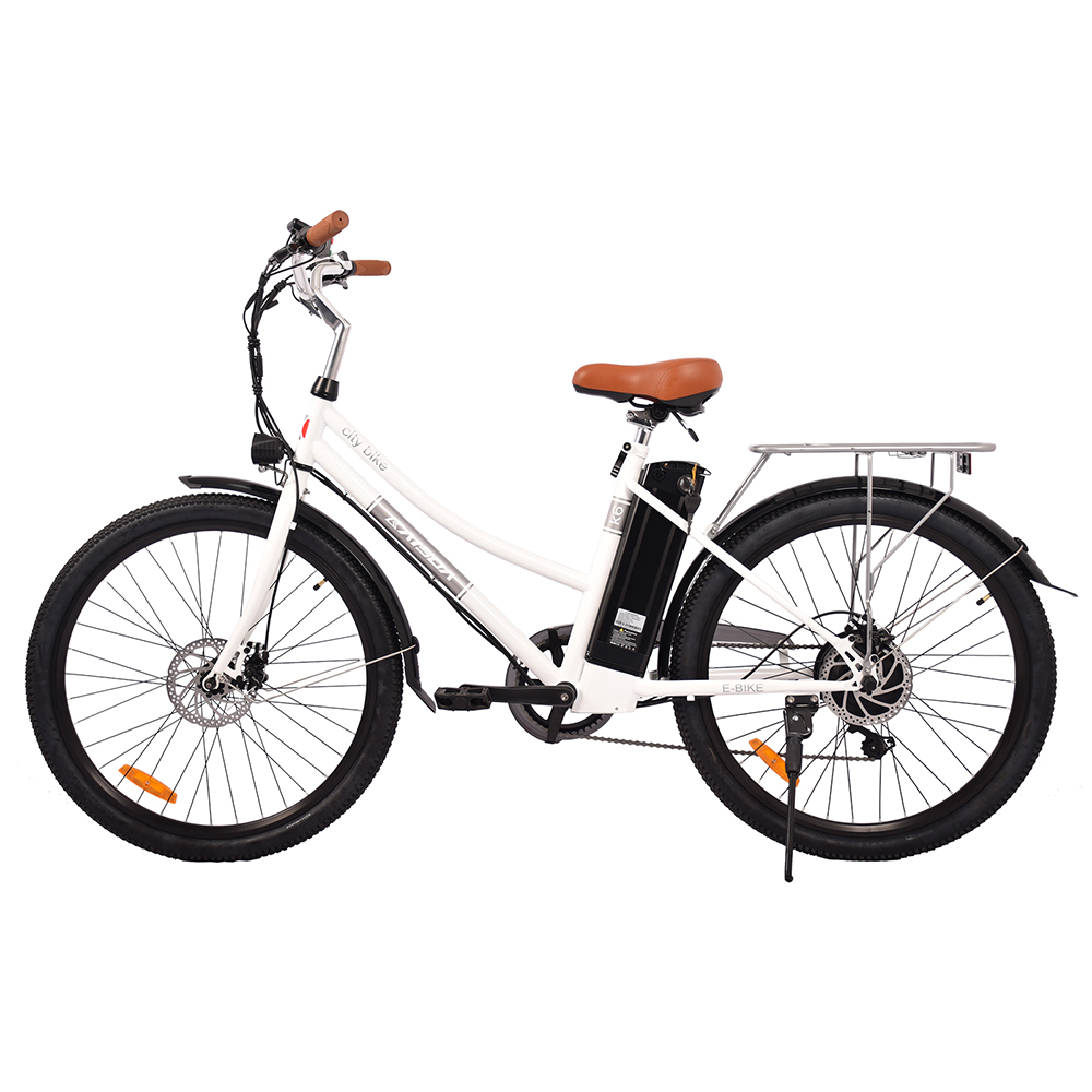KAISDA K6 Electric City Bike 26 inch 36V 10Ah 350W Motor Shimano 7-speed e-bike waterproof IP54 LED Light  - White