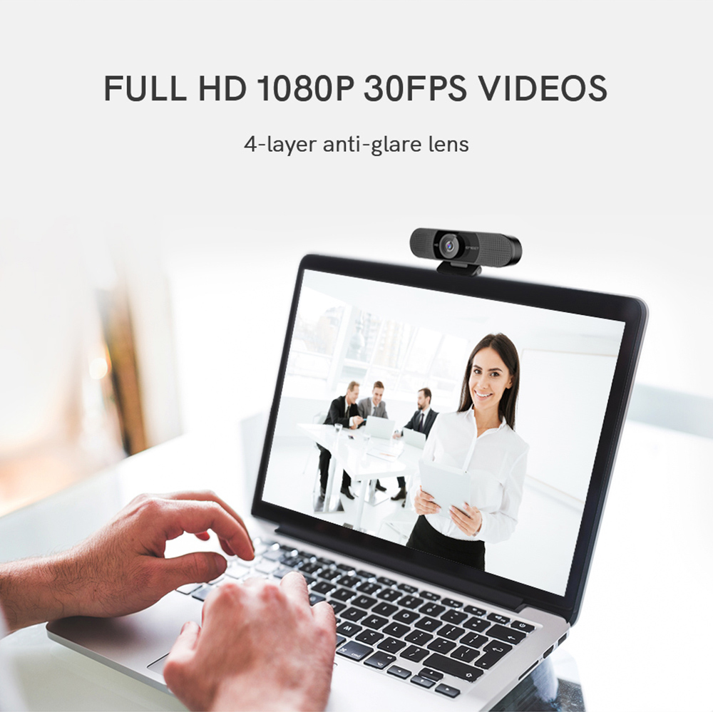 eMeet C960 1080P Webcam mit Sichtschutzabdeckung, eingebautes Mikrofon mit Geräuschunterdrückung, USB-Anschluss für Online-Bildung, Konferenzen, Videoanrufe – Schwarz