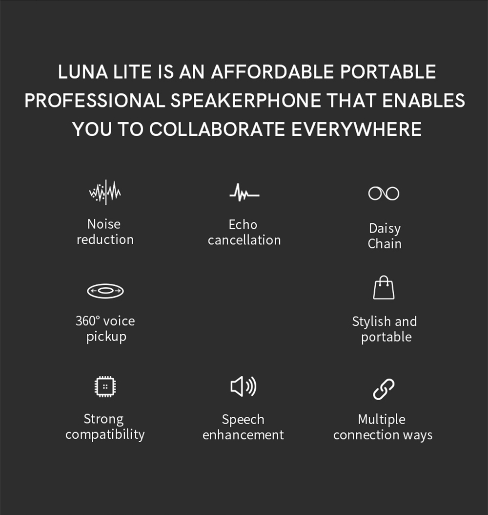 eMeet Luna Lite draagbare computerluidspreker VoiceIA Ruisonderdrukkingsmodus, USB, Bluetooth, AUX-verbinding