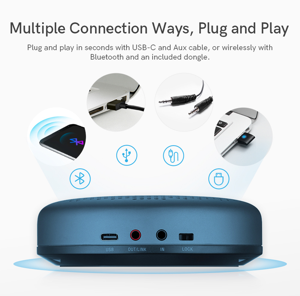 eMeet Luna Lite Portable Computer Speaker VoiceIA Noise Reduction Mode, USB, Bluetooth, AUX connection