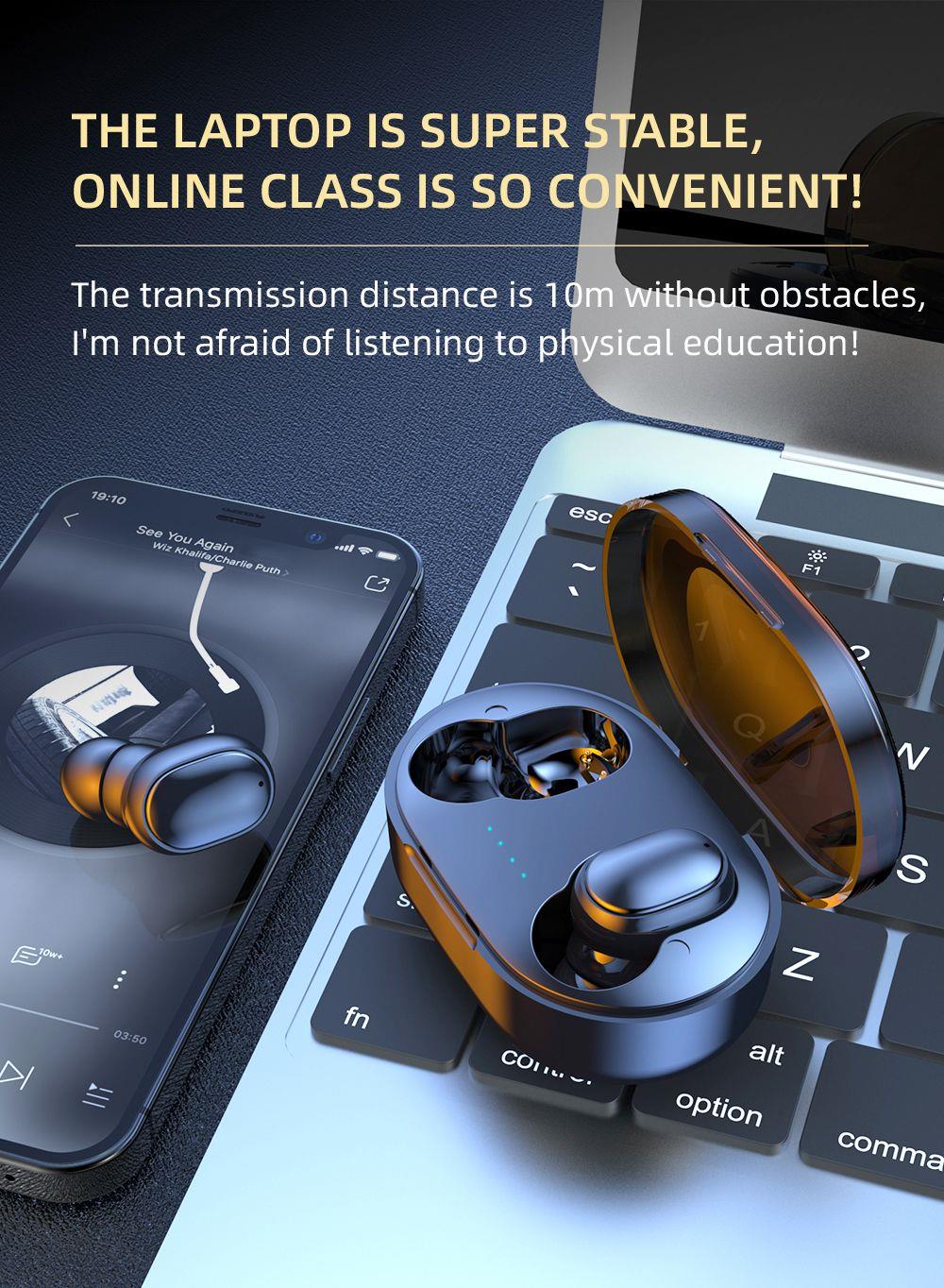 A6R TWS Bluetooth V5.0 Button Control IPX4 Waterproof 3h Playtime Wireless in-ear Noise Earphones - Black