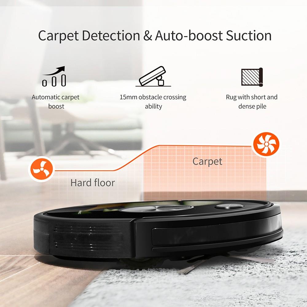 Proscenic Ultenic D5S Pro Robot Vacuum Cleaner 2 in 1 Sweeping and Mopping 2200Pa Suction Wi-Fi & Alexa Control Super-Thin Auto Carpet Boost 600ML Large Dustbox Self-Charging Robotic Vacuum Cleaner for Pet Hairs Hardwood Carpets - Black