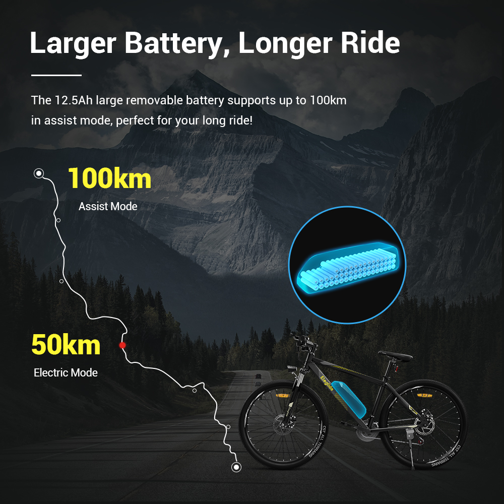 ELEGLIDE M1 PLUS Upgraded Version Electric Mountain Bike 27.5 inch 250W Brushless Motor SHIMANO 21 Speeds Shifter 36V 12.5Ah Battery 25km/h speed IPX4 Waterproof Electric-Assist up to 100km Max Range Aluminum alloy Frame Dual Disk Brake - Black