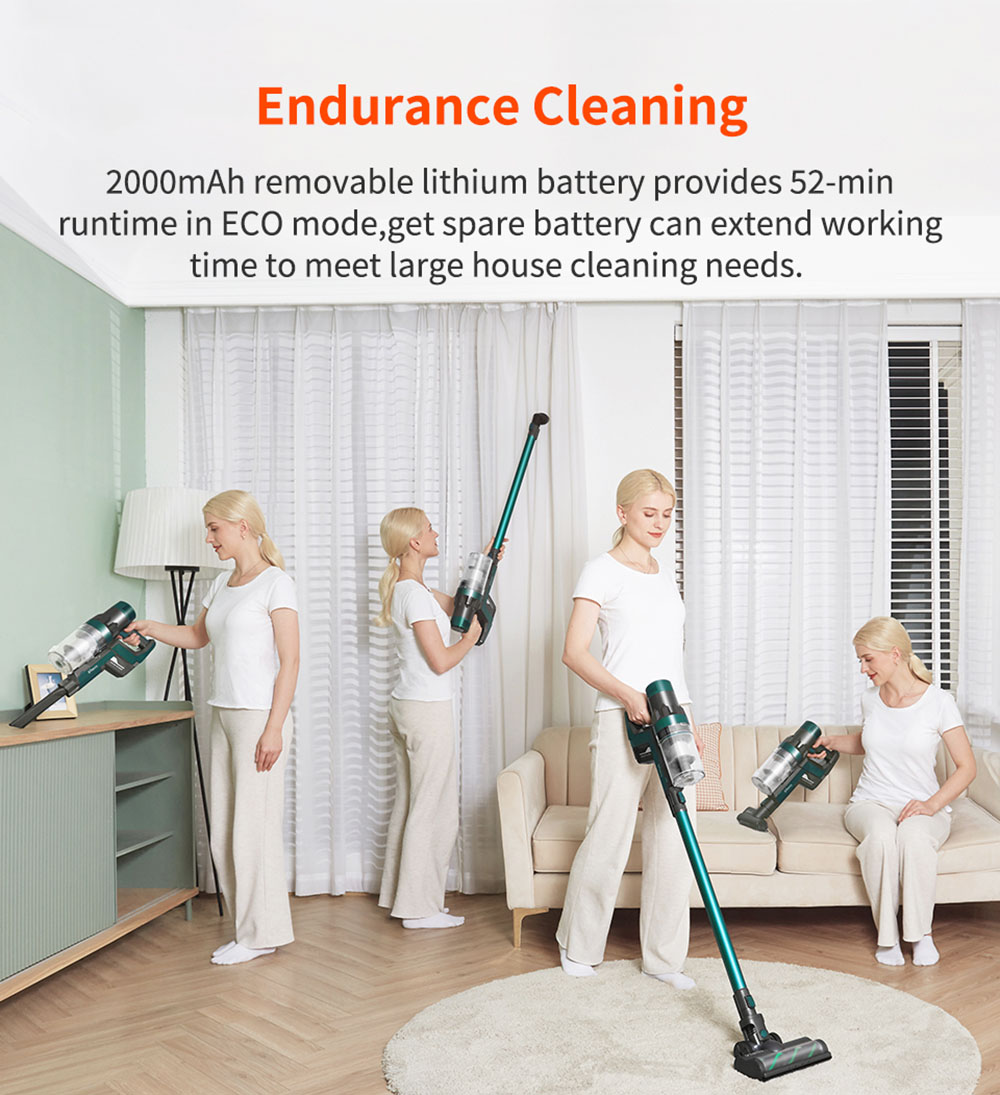 Ultenic U11 Cordless Vacuum Cleaner 25KPa Suction with Rechargeable Stand Holder LED Display & Removable Battery 3 Adjustable Modes 55mins Runtime - Green