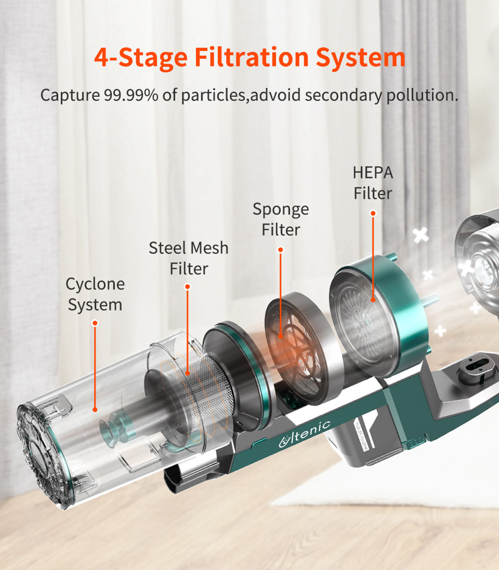 Ultenic U11 Cordless Vacuum Cleaner 25KPa Suction with Rechargeable Stand Holder LED Display & Removable Battery 3 Adjustable Modes 55mins Runtime - Green