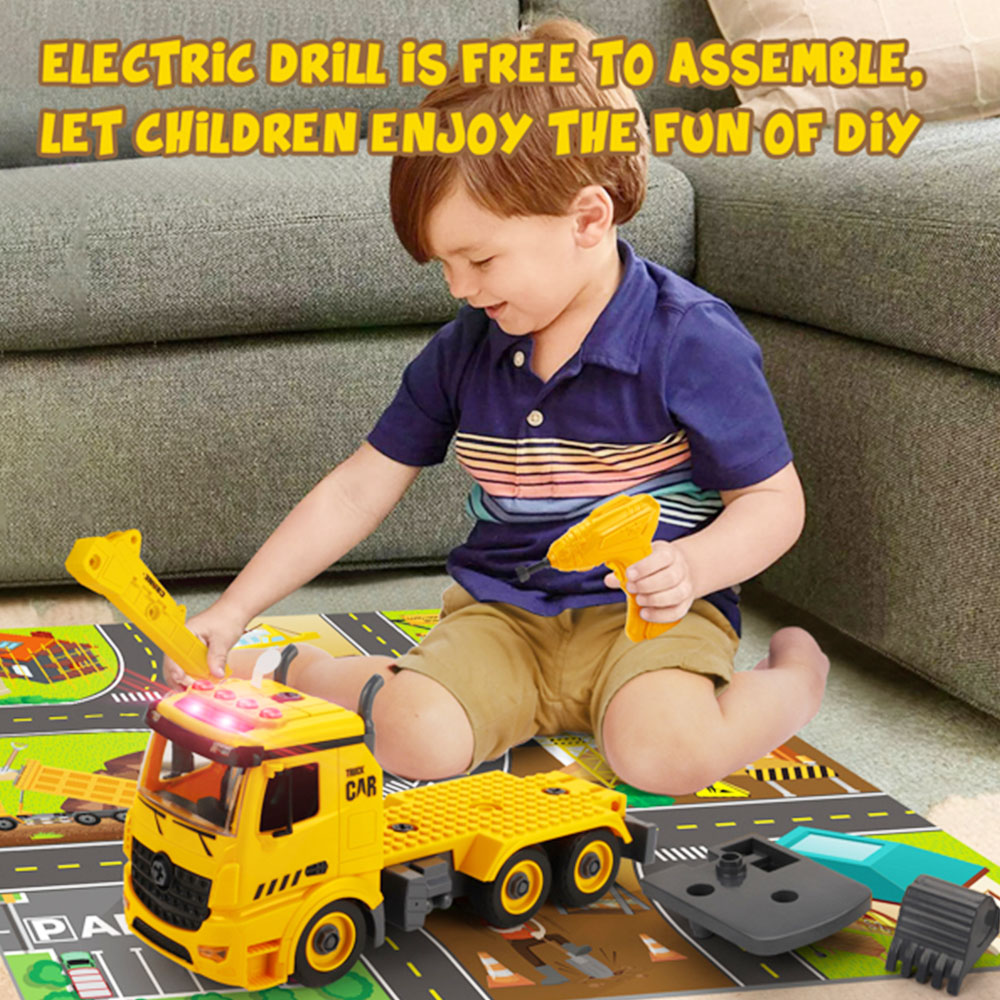 צעצוע משאית בנייה 4 ב-1 לילדים בני 4 5 6 עם מקדחה חשמלית