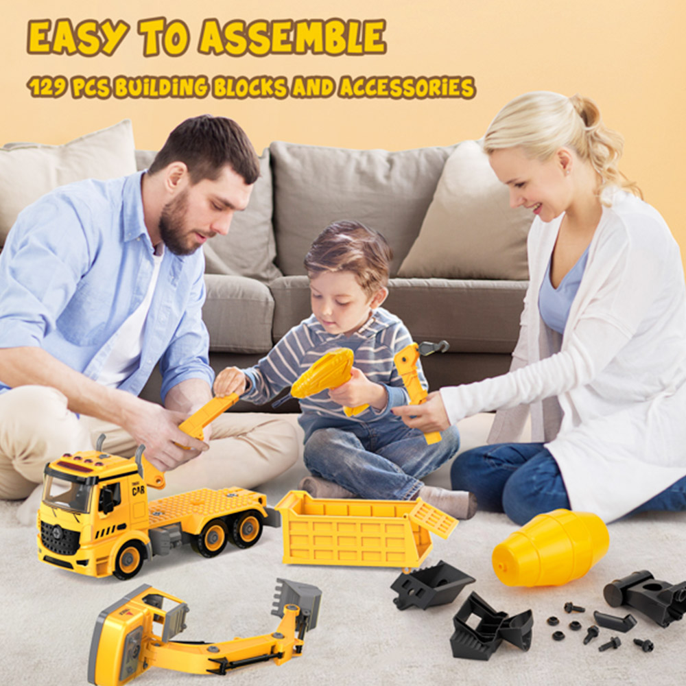 צעצוע משאית בנייה 4 ב-1 לילדים בני 4 5 6 עם מקדחה חשמלית