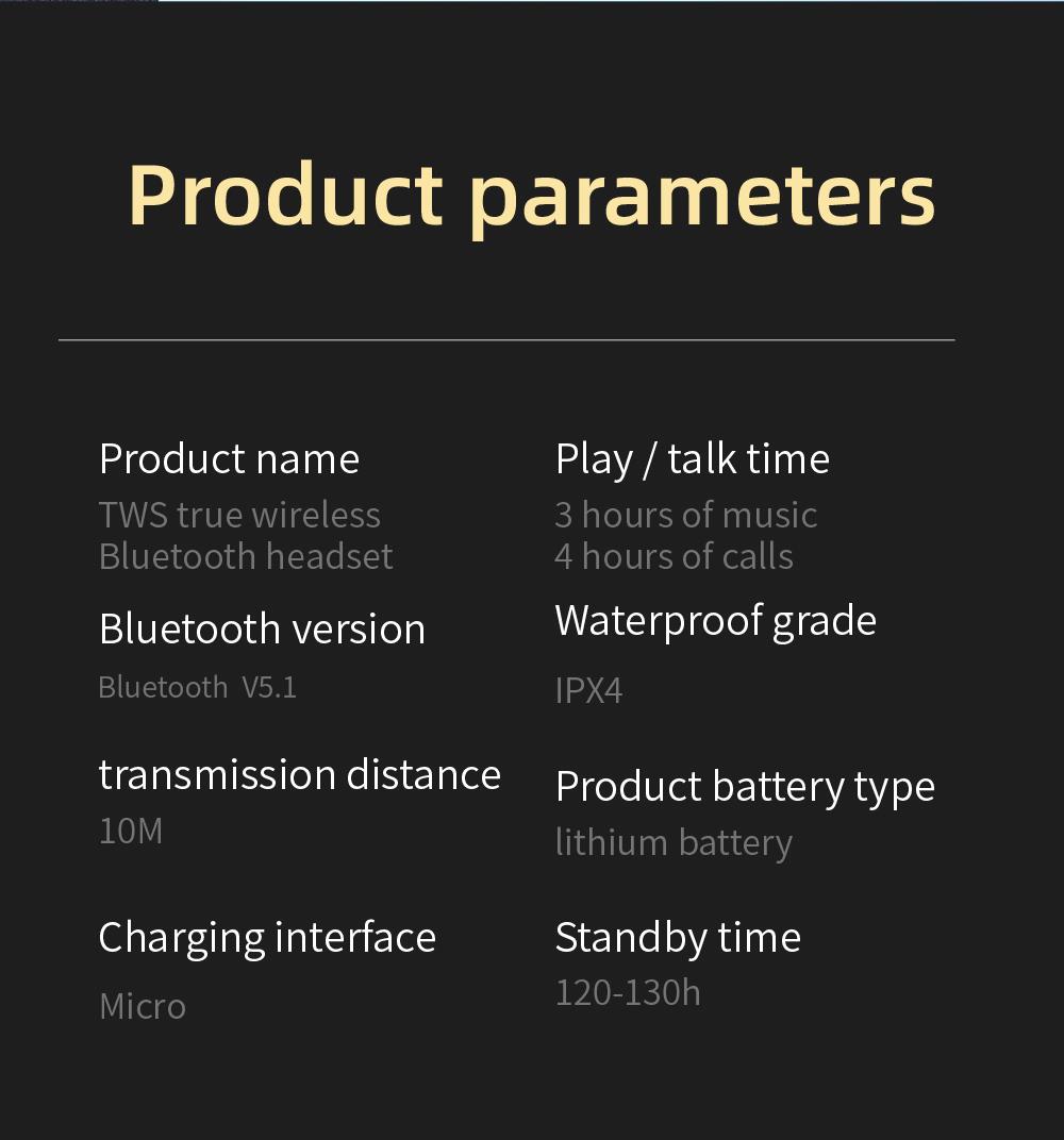 A6R TWS Bluetooth V5.0 Button Control IPX4 Waterproof 3h Playtime Wireless in-ear Noise Earphones - Black