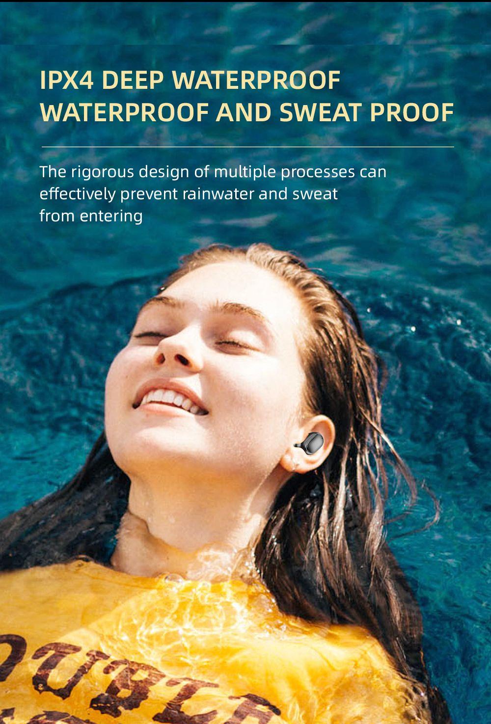 A6R TWS Bluetooth V5.0 Button Control IPX4 Waterproof 3h Playtime Wireless in-ear Noise Earphones - Black