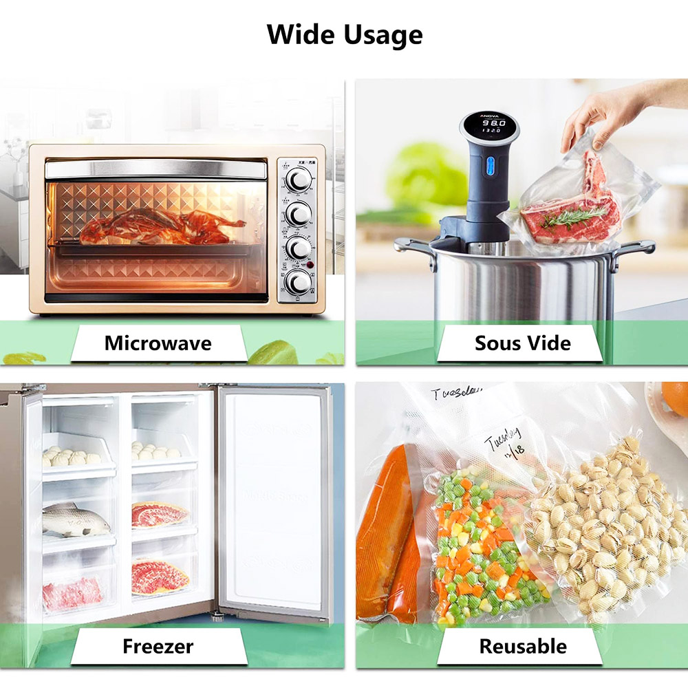 حقيبة ABOX Vacuum Sealer مع لفة 11 بوصة × 197 بوصة مثالية لتخزين الأطعمة الطازجة أو المجمدة والطهي بالفيديو
