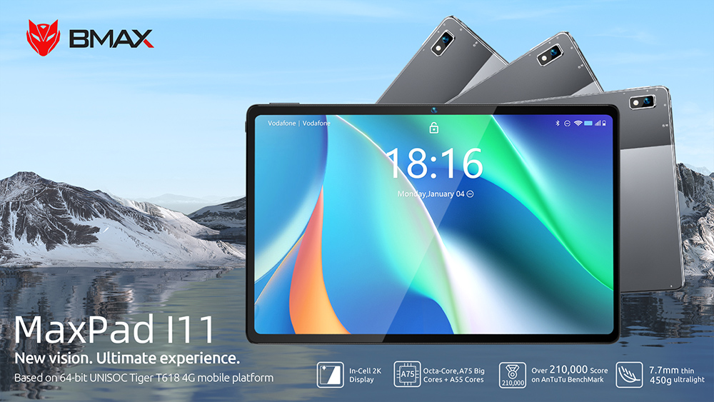BMAX I11 4G LTE Tablette PC 10.4 Pouces FHD Écran Tactile UNISOC T618 8GB RAM 128GB ROM Android 11 OS Dual Wifi GPS 6600mAh Batterie - Gris