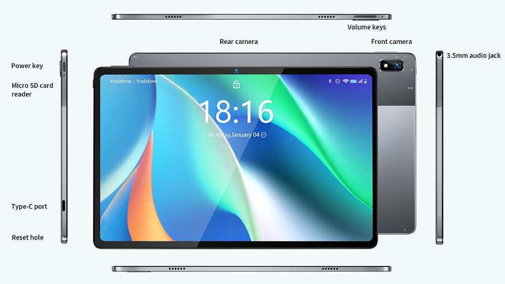BMAX I11 4G LTE Tablet PC 10.4 Zoll FHD Touchscreen UNISOC T618 8GB RAM 128GB ROM Android 11 OS Dual Wifi GPS 6600mAh Akku - Grau