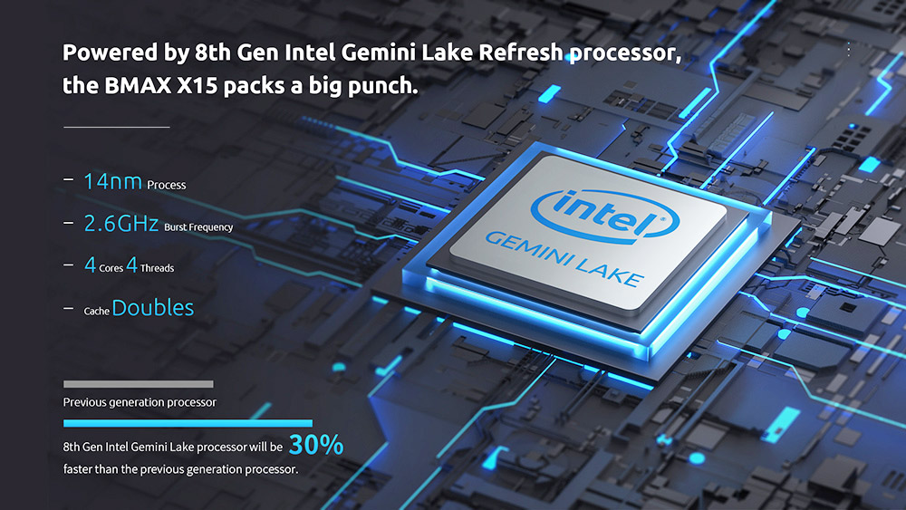 BMAX X15 แล็ปท็อป 15.6 นิ้วหน้าจอ IPS Intel Gemini Lake N4100 Windows 10 8GB RAM 256GB SSD 5000mAh แบตเตอรี่ - สีเทา