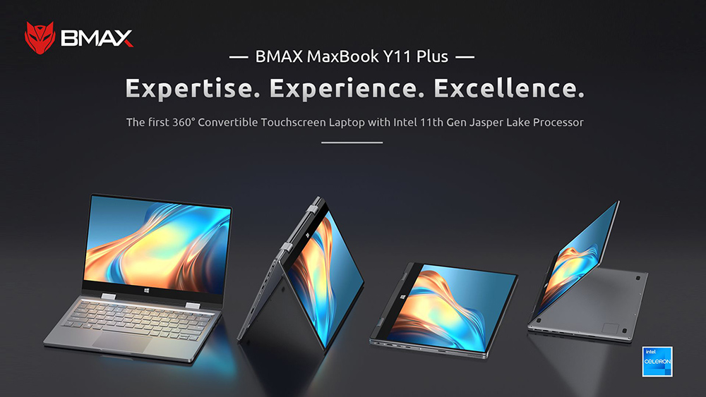 BMAX Y11 Plus 2-in-1-Laptop 11.6 Zoll IPS-Touchscreen Intel Jasper Lake N5100 8 GB DDR4 256 GB ROM Windows 10 5000 Akku Mehrsprachig – Grau