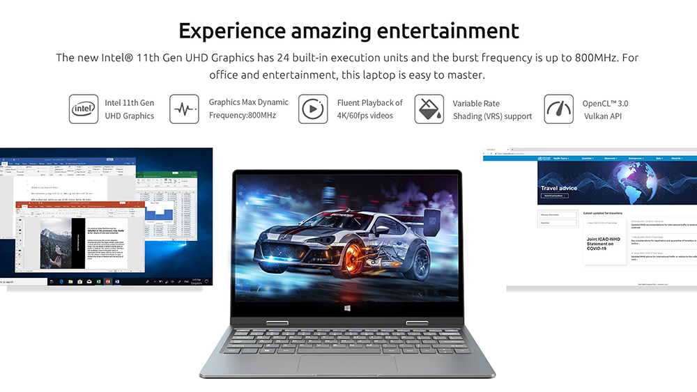 BMAX Y11 Plus 2-in-1 Laptop 11.6 Inch IPS Touch Screen Intel Jasper Lake N5100 ​8GB DDR4 256GB ROM Windows 10 5000 Battery Multi-language - Grey