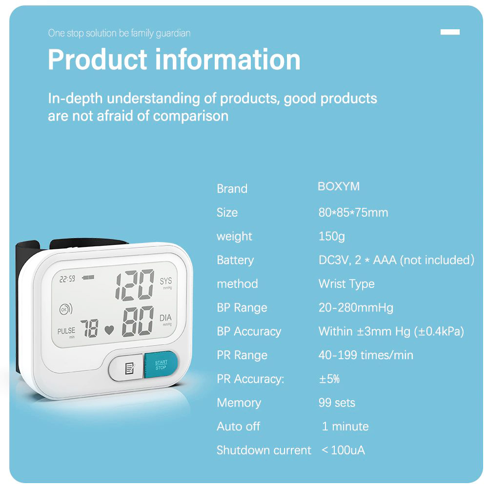 BOXYM Digitales Handgelenk-Blutdruckmessgerät Blutdruckmessgerät Herzfrequenz-Puls-Arteriendruckmessgerät