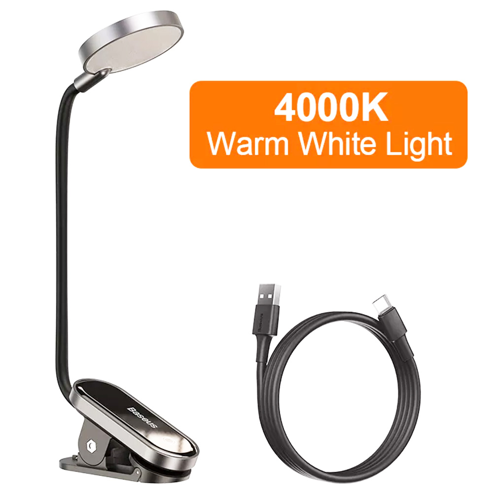 Baseus LED Mini Clip-on Desk Lamp 360 Degree Flexible Rechargeable Night Ligh0t for Travel Bedroom Book-Reading-Black