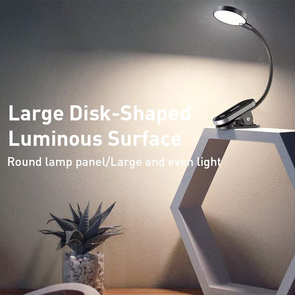 Baseus LED mini csíptetős asztali lámpa 360 fokos, rugalmas, újratölthető éjszakai lámpa utazási hálószobához könyv-olvasáshoz - fekete