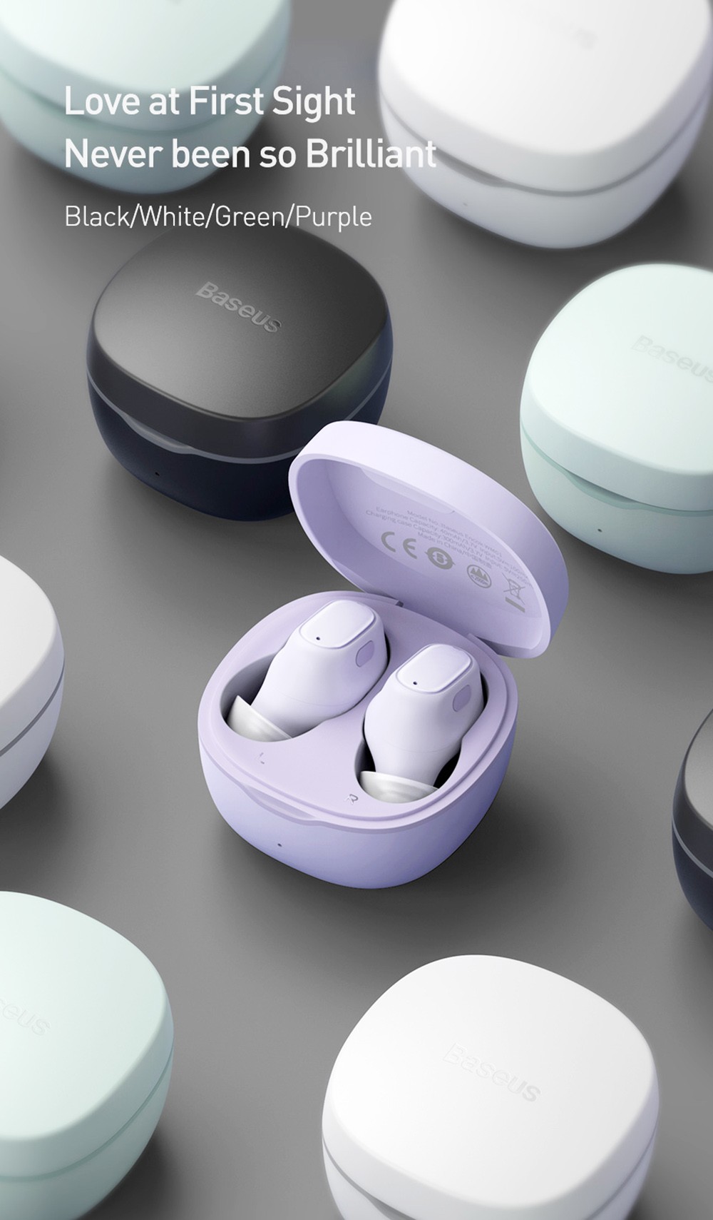 Baseus WM01 TWS Wireless Earphone Bluetooth 5.0 HD Headphones Touch Control Earbuds for iOS/Android - Purple