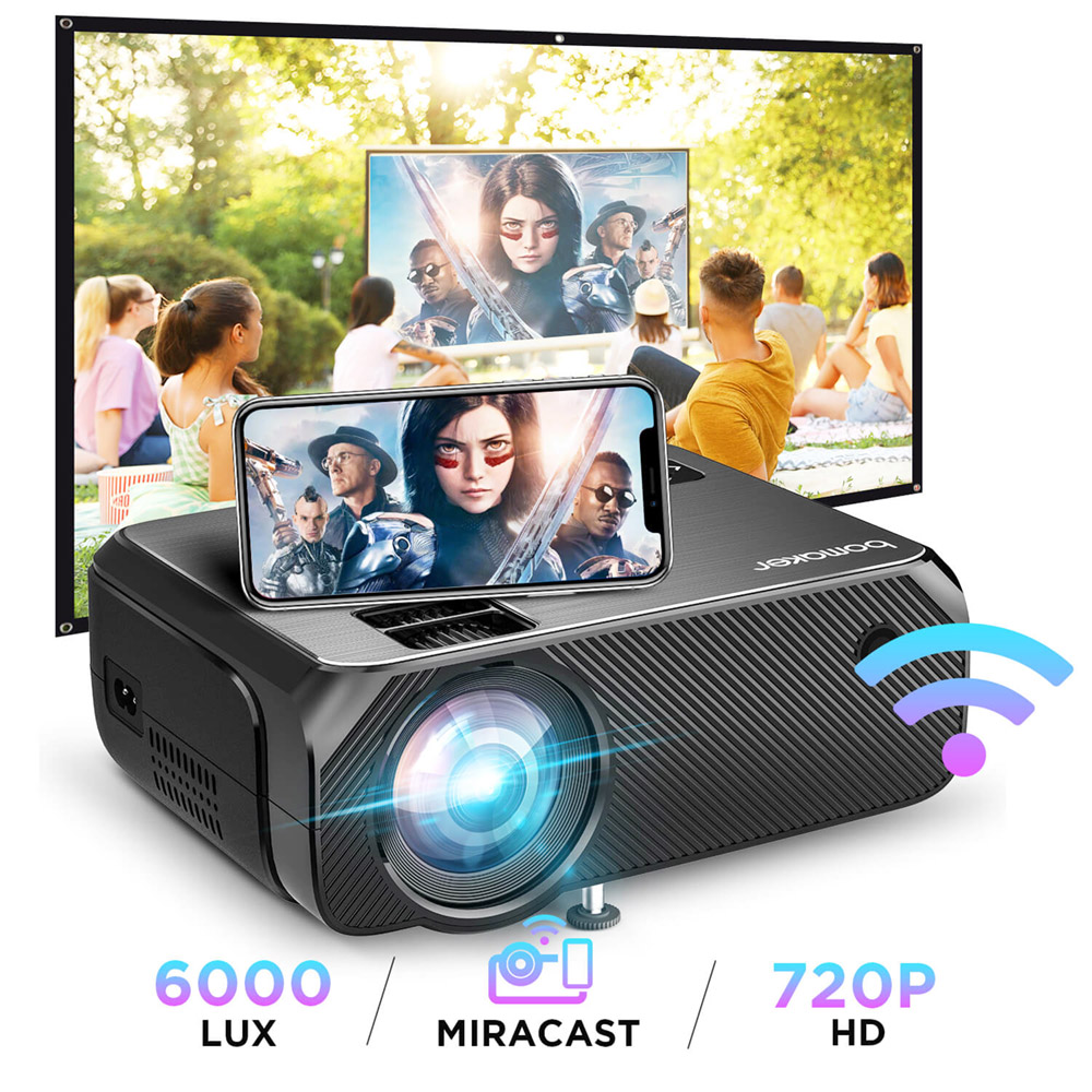 Bomaker GC355 Native 720P Projector 200 ANSI Lumens iOS Android Wireless Screen Mirroring - Gray