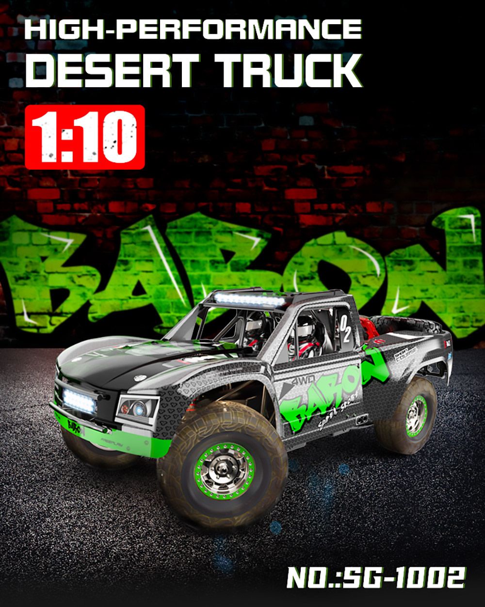 Brushless Desert Short Haul RC Truck with 3660-2600kV Non-Inductive Brushless Waterproof Motor - Greyish Green