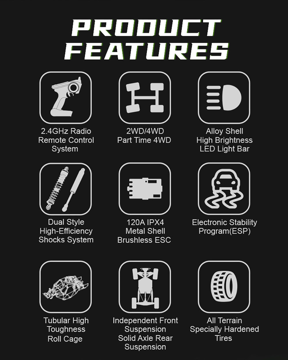 Brushless Desert Short Haul RC Truck with 3660-2600kV Non-Inductive Brushless Waterproof Motor - Greyish Green