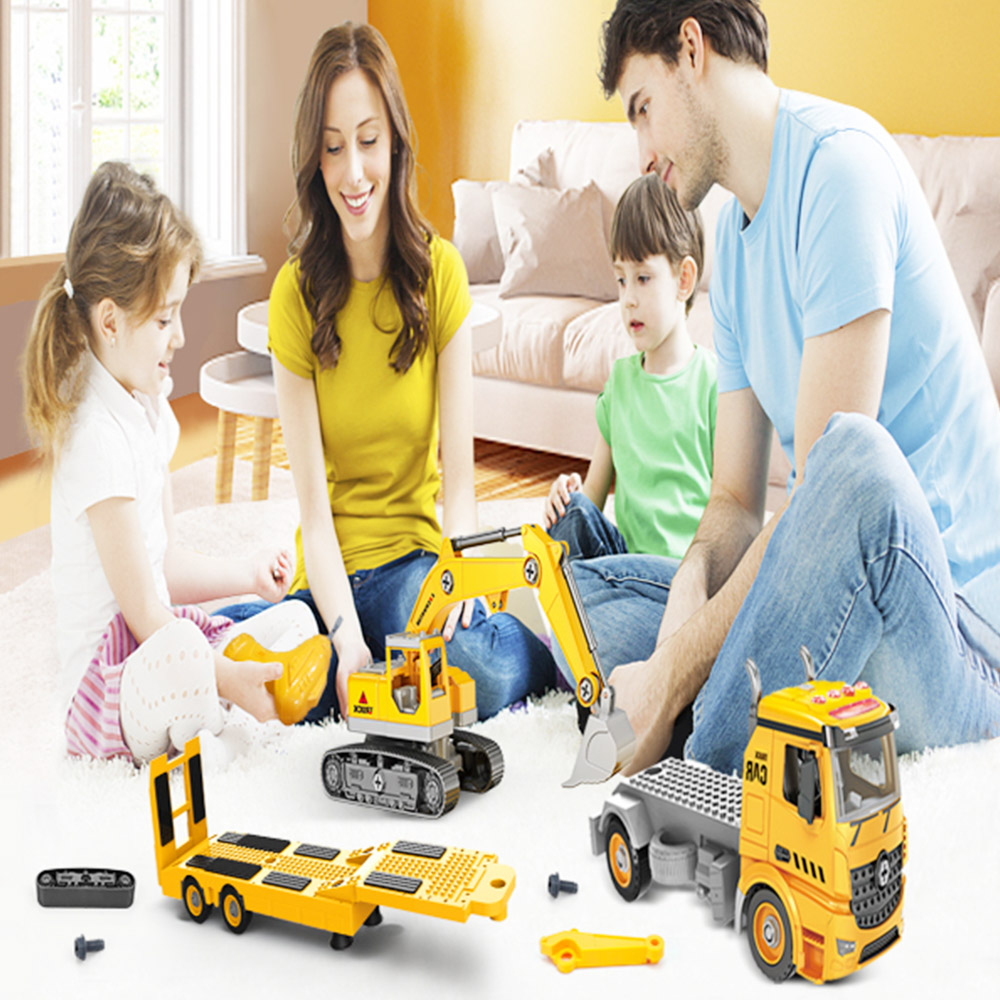 Строительный прицеп, грузовик и экскаватор, игрушки для детей 3, 4, 5, 6 лет, набор игрушек для строительных блоков, 108 шт.