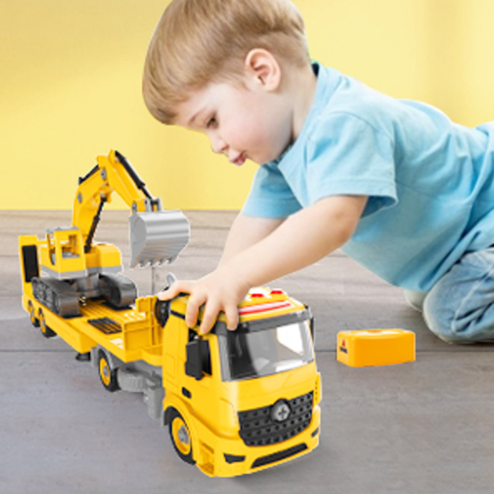 Budownictwo przyczepa ciężarówka i koparka zabawki dla dzieci w wieku 3 4 5 6 lat, 108 sztuk zestaw zabawek budowlanych
