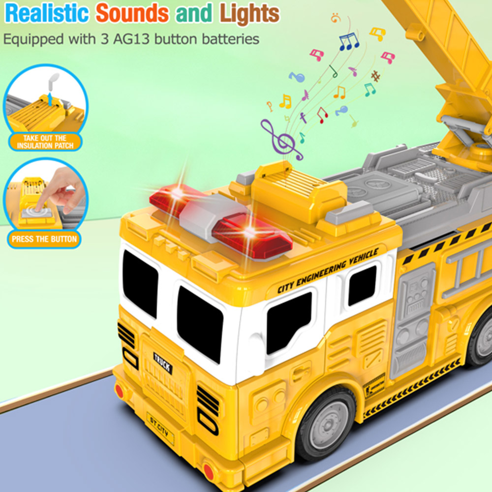 Large Construction Truck Toys with Sound/Light Transform to Parking Lot 2-in-1 for 3+ Year Old Boys Toddler Kids,