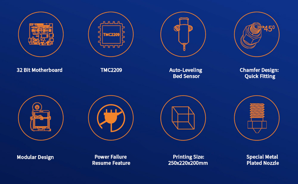 Eryone ER-20 3D Printer Auto-Leveling, TMC2209 Driver, Powerful 32Bit Motherboard, 250x220x200mm