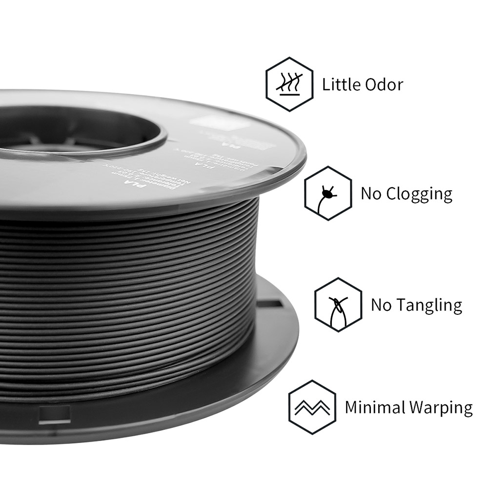 Filament PLA Mat ERYONE pour Imprimante 3D Tolérance 1.75mm 0.03mm 1kg (2.2LBS)/Bobine - Noir