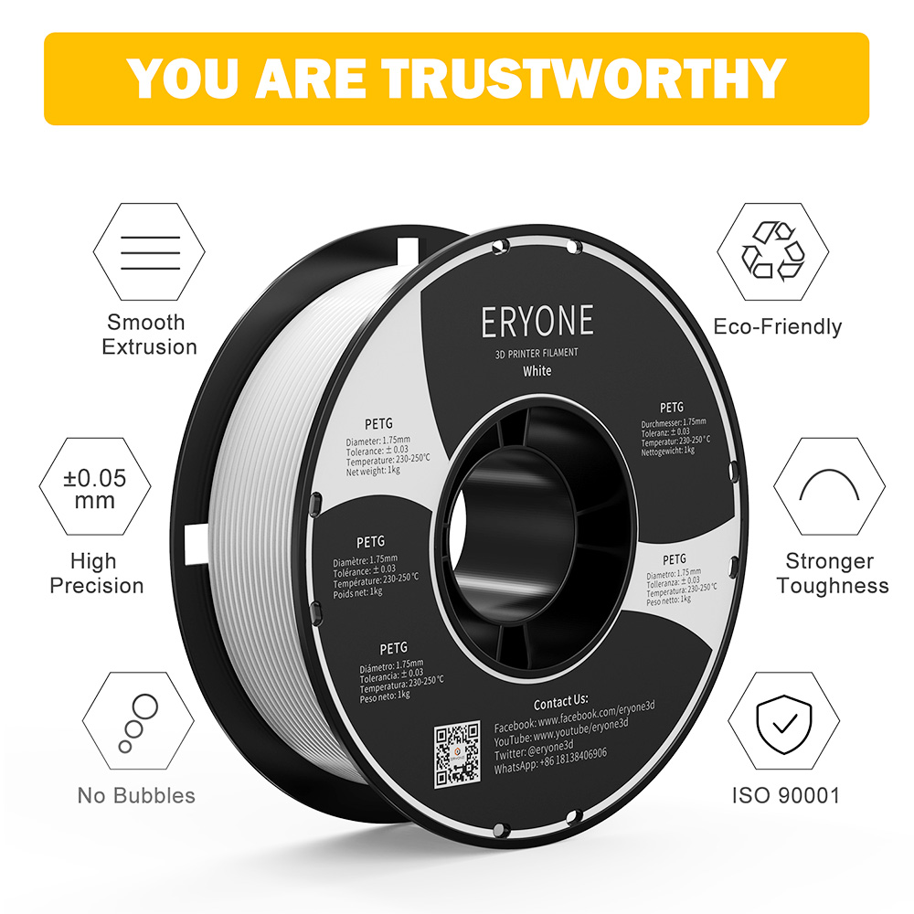 ERYONE PETG Filament for 3D Printer 1.75mm Tolerancia 0,03mm 1KG(2.2LBS)/Spool - biely