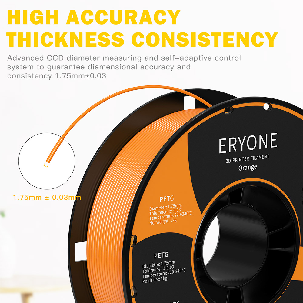 ERYONE PETG Filament for 3D Printer 1.75mm Tolerance 0.03mm 1KG(2.2LBS)/Spool - Orange