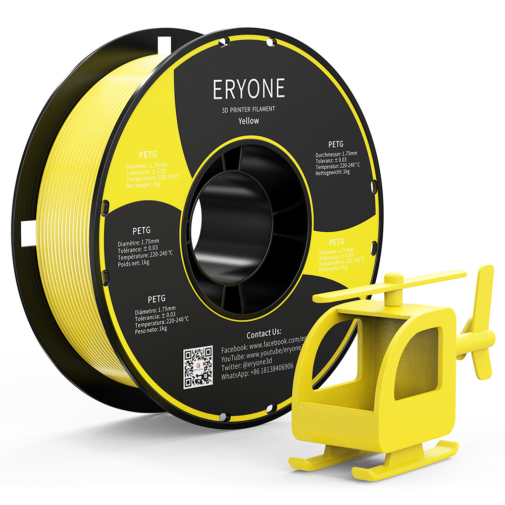 Filament PETG ERYONE pour imprimante 3D Tolérance 1.75 mm 0.03 mm 1 kg (2.2 livres) / bobine - Jaune