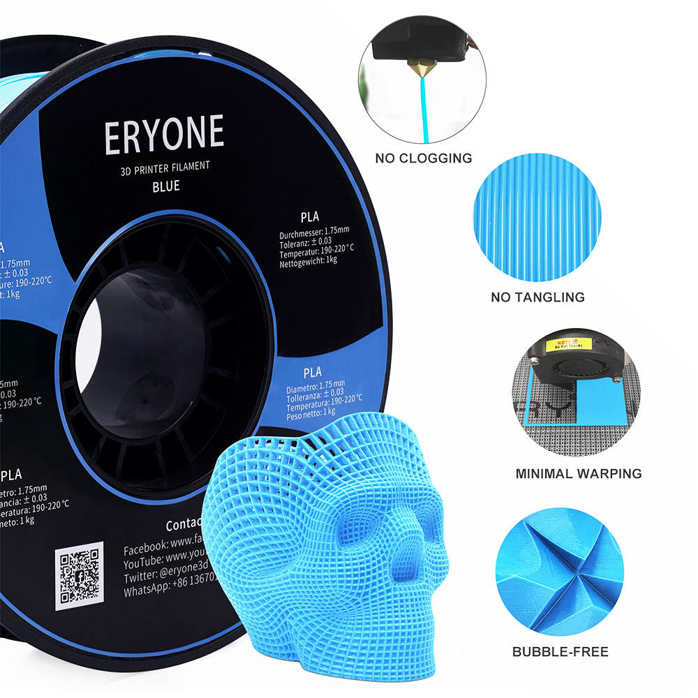 3D Yazıcı için ERYONE PLA Filamenti 1.75 mm Tolerans 0.03 mm 1 kg (2.2LBS)/Makara - Mavi