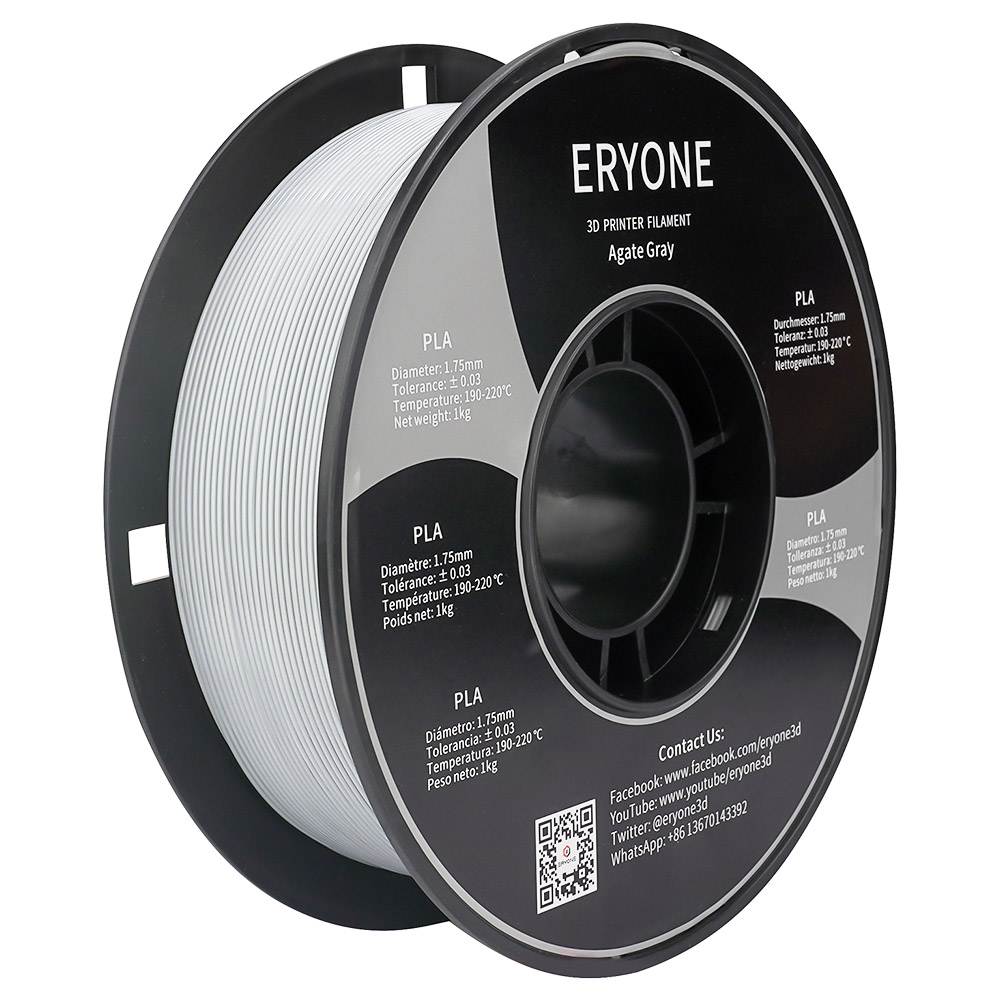 ERYONE PLA Filament for 3D Printer 1.75mm Tolerance 0.03mm 1kg (2.2LBS)/Spool - Agate Grey