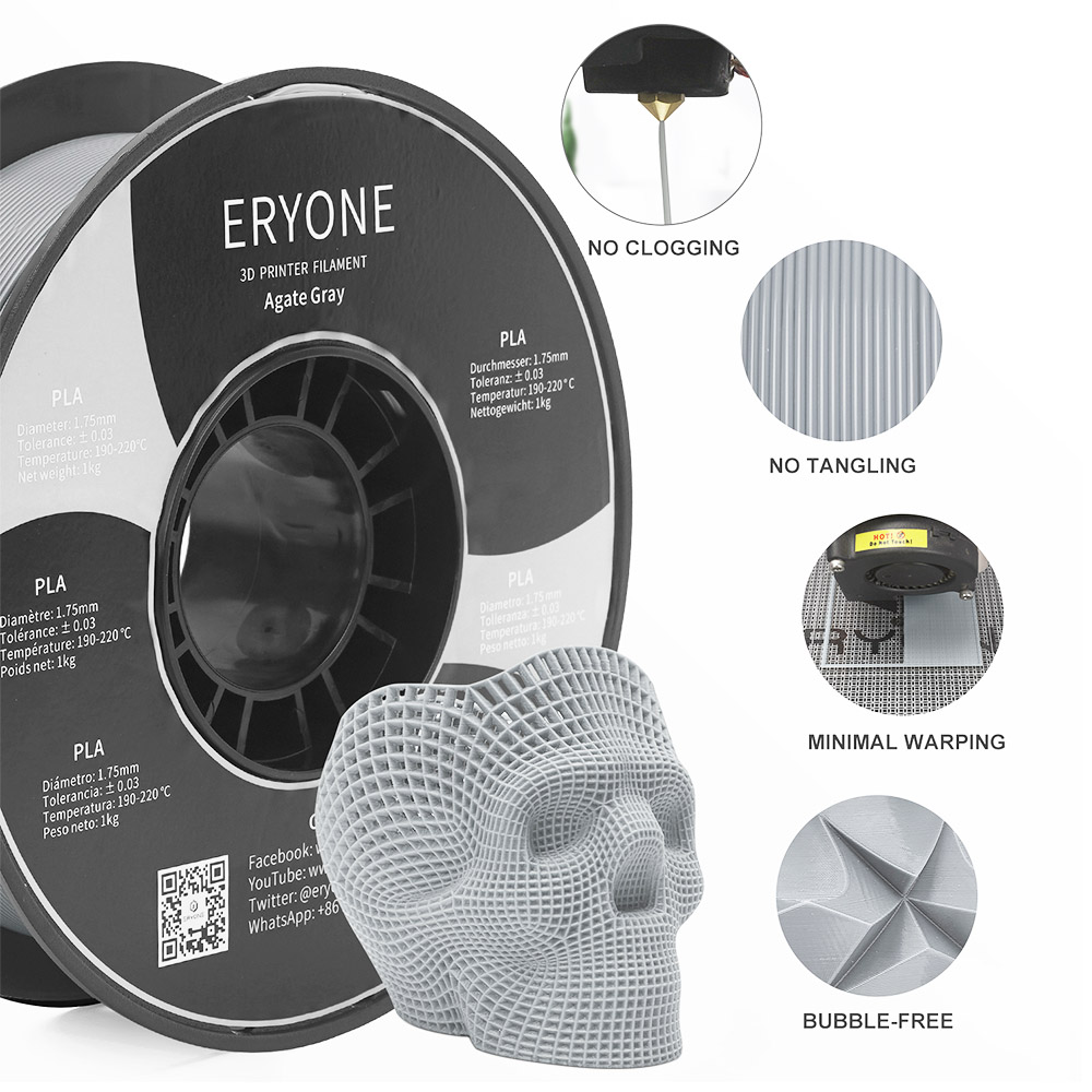 3D Yazıcı için ERYONE PLA Filament 1.75 mm Tolerans 0.03 mm 1 kg (2.2LBS)/Makara - Akik Gri