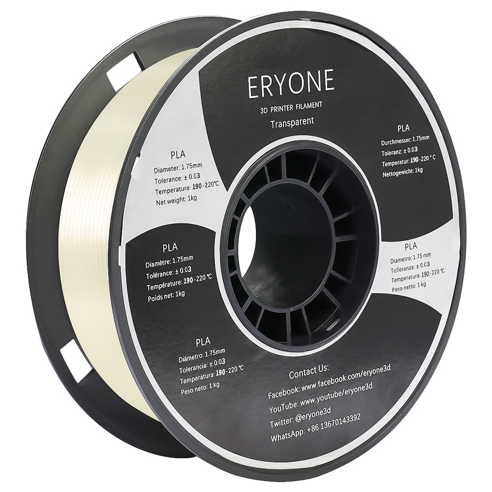 3D Yazıcı için ERYONE PLA Filamenti 1.75mm Tolerans 0.03mm 1kg (2.2LBS)/Makara - Şeffaf
