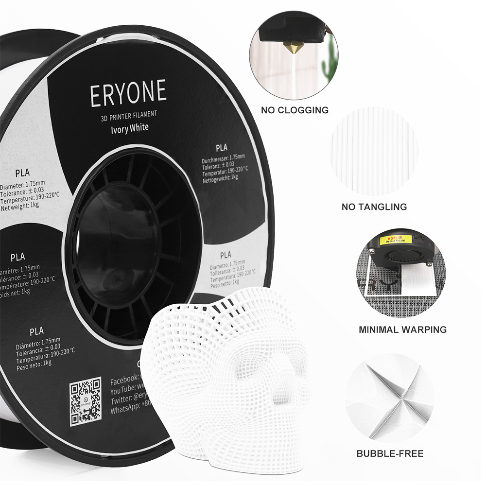 3D Yazıcı için ERYONE PLA Filamenti 1.75 mm Tolerans 0.03 mm 1 kg (2.2LBS)/Makara - Fildişi Beyazı