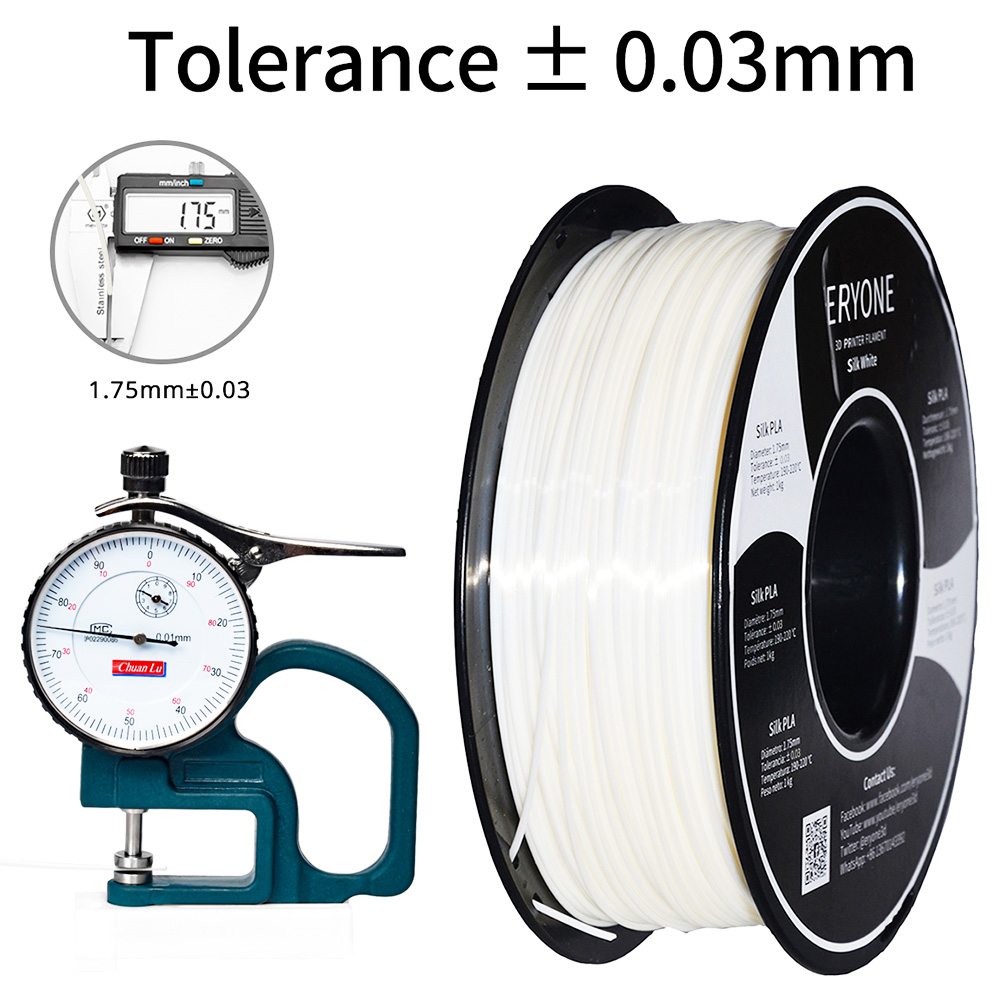 ERYONE Silk PLA Filament for 3D Printer 1.75mm Tolerance 0.03mm 1kg (2.2LBS)/Spool - White