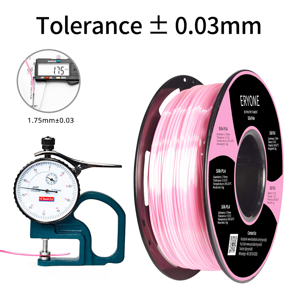 ERYONE Soie PLA Filament pour Imprimante 3D Tolérance 1.75mm 0.03mm 1kg (2.2LBS) / Bobine - Rose