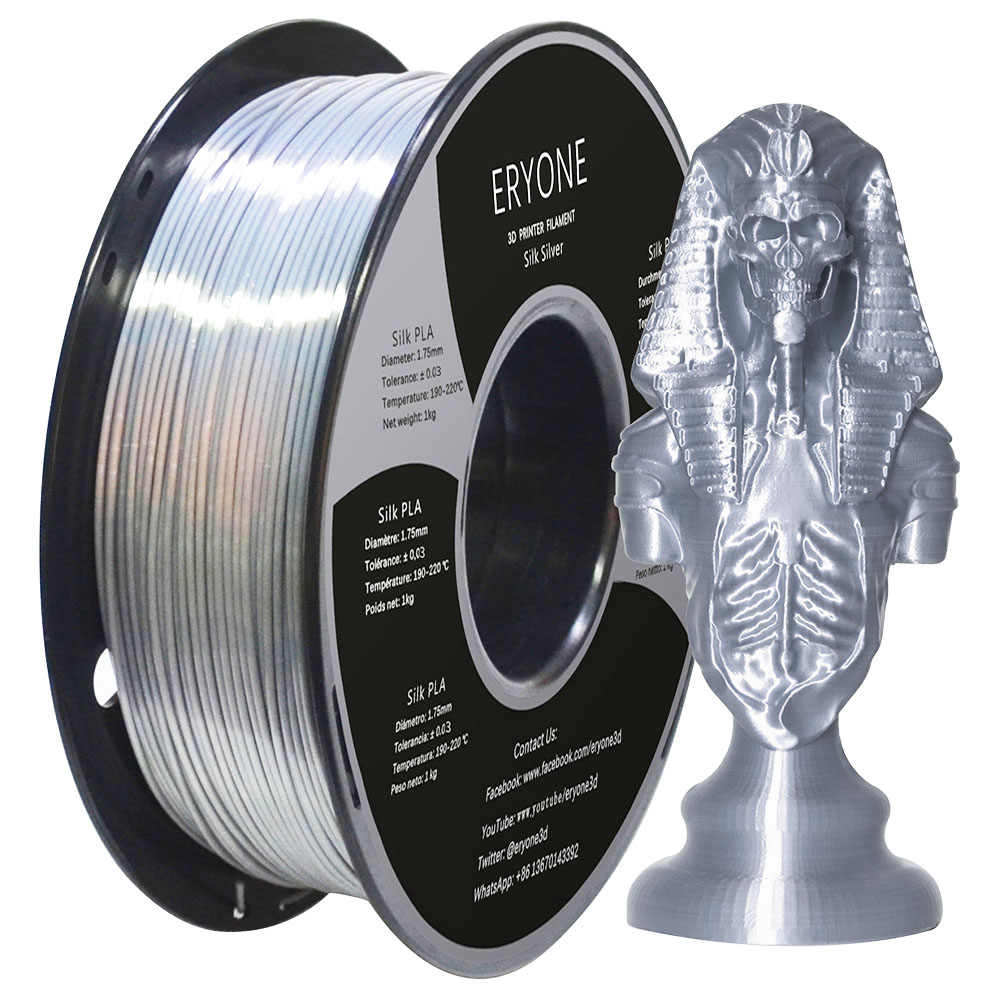 ERYONE Silk PLA Filament pre 3D tlačiarne 1,75 mm Tolerancia 0,03 mm 1 kg (2.2LBS)/Spool - Silver